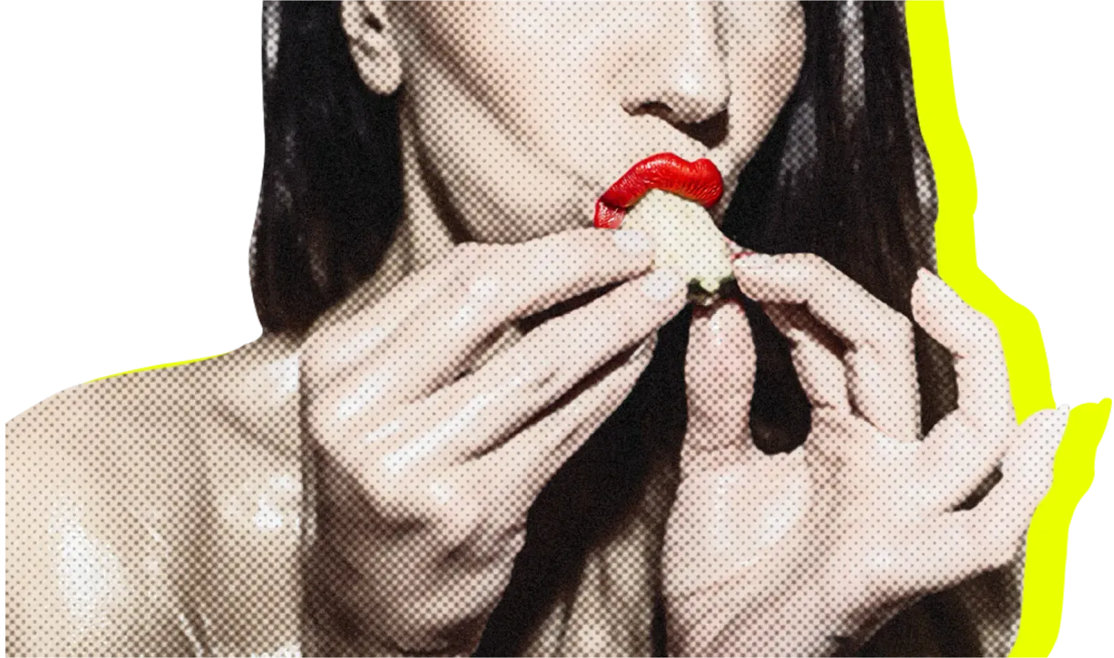 Pop-art close-up of red lips and fruit, Pineapple Lifestyle artwork